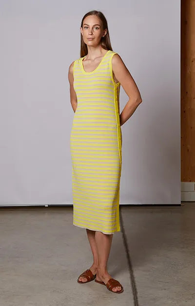 Yellow/Beige Stripe Sleeveless Summer Dress