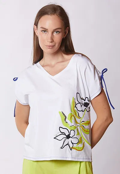 Floral T-Shirt With String on Sleeve