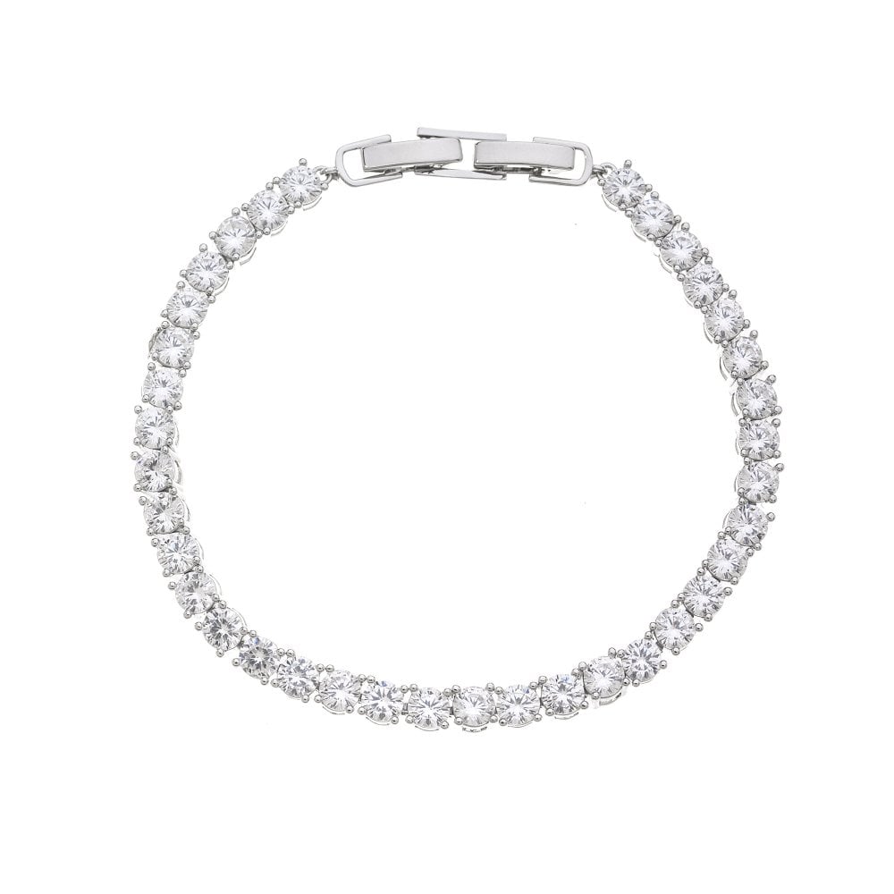 Rhodium Plated Tennis Bracelet with Silver Detail and Clasp