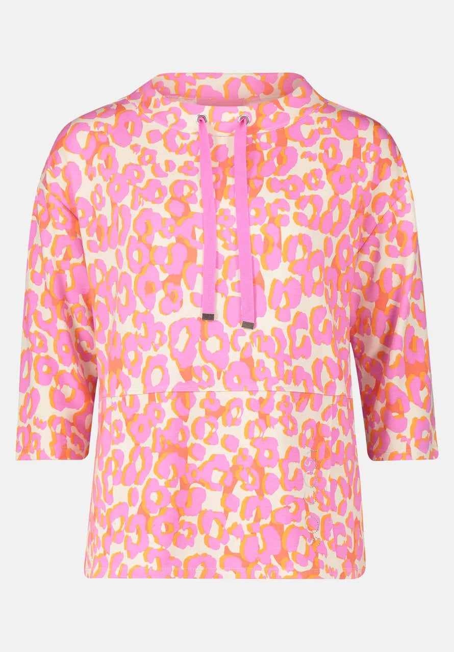 Pink and Orange Abstract Print Jumper with Drawstring Neck