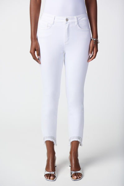 Joseph Ribkoff White Cropped Jeans with Frayed Hem