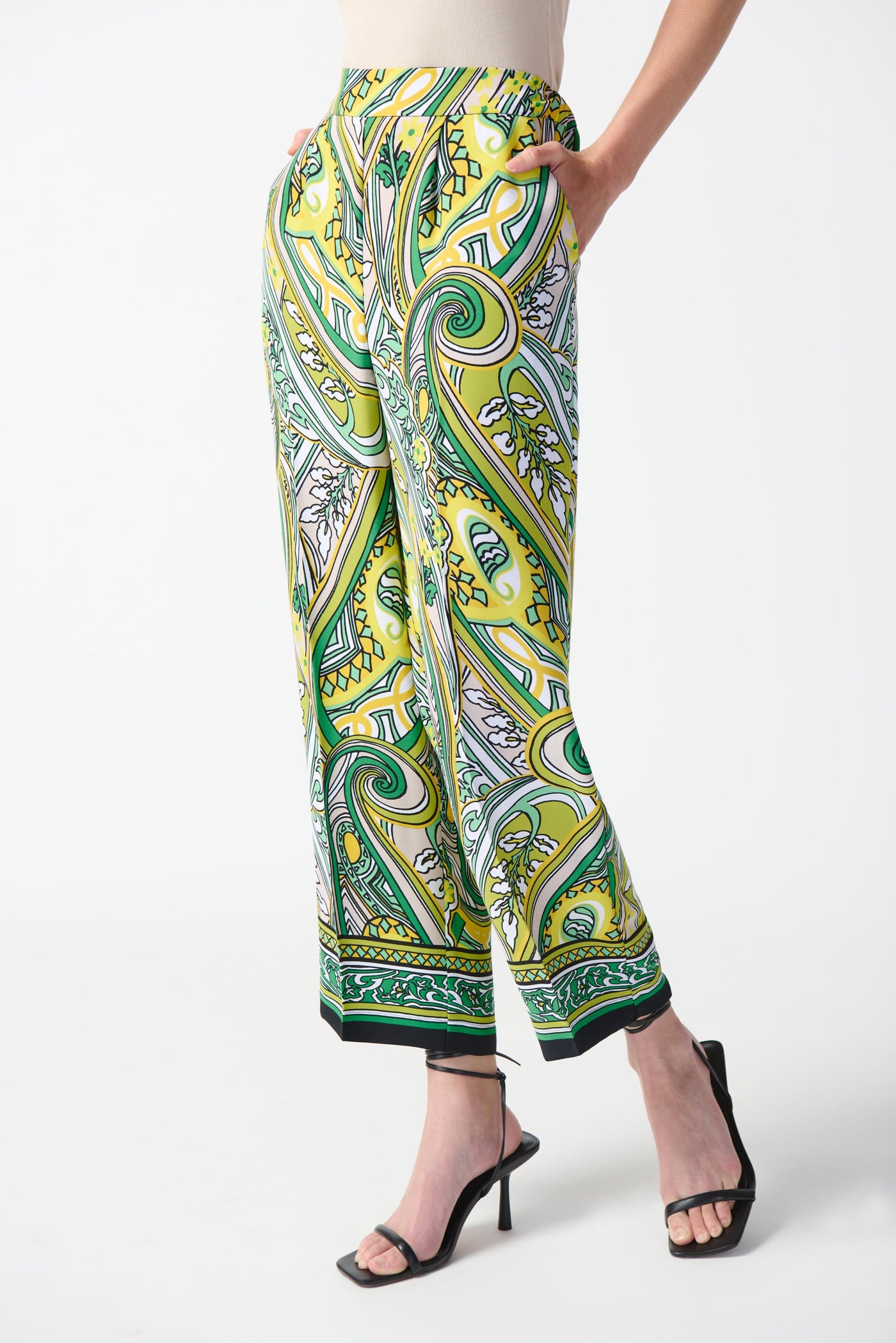 Joseph Ribkoff Lime & Yellow Cropped Trousers with Wide Leg