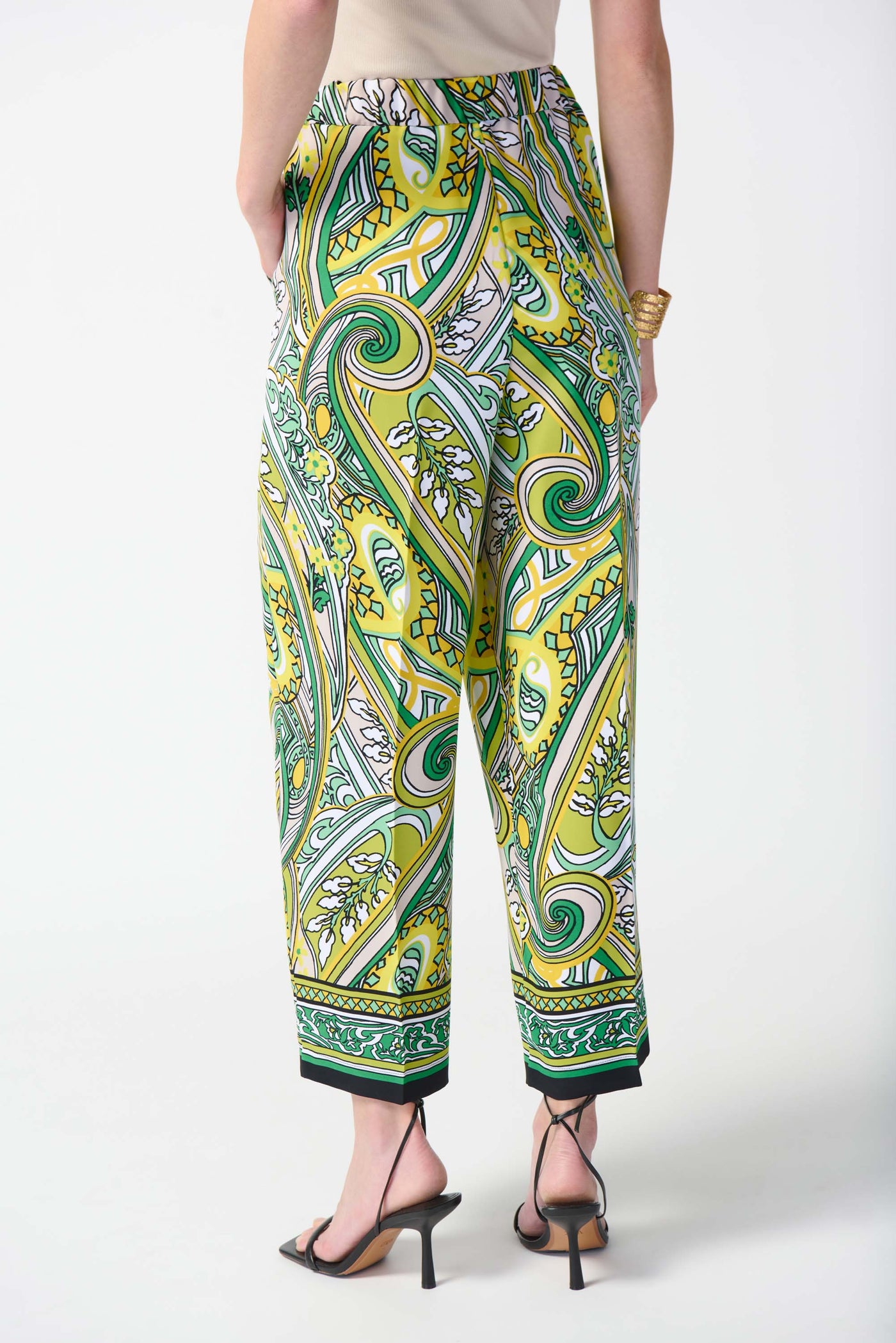 Joseph Ribkoff Lime & Yellow Cropped Trousers with Wide Leg