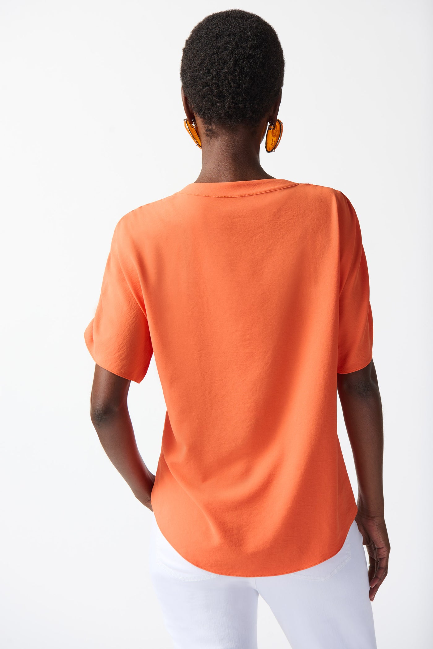 Joseph Ribkoff Orange Woven Boxy Top With Shoulder Tie Detail