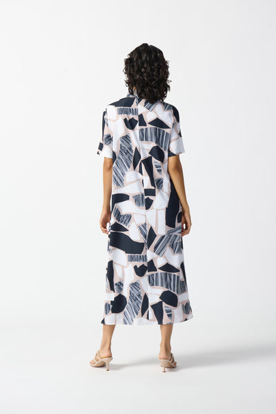 Joseph Ribkoff Vanilla/Multi Woven Abstract Print Trapeze Dress
