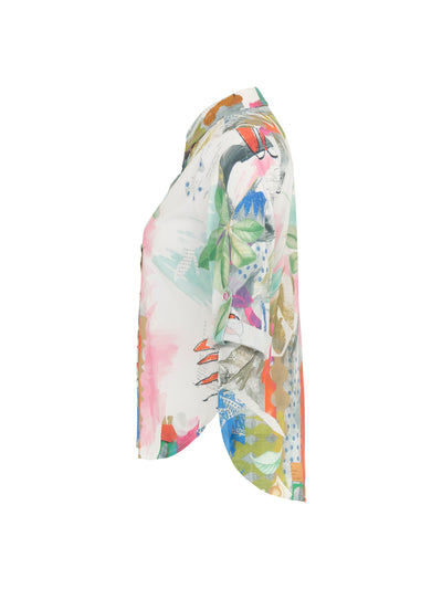 Graphic Print High Low Shirt with Tie Sleeve
