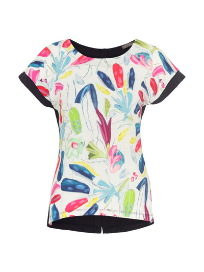 Multicolour T-Shirt With Navy Back & Button Detailing