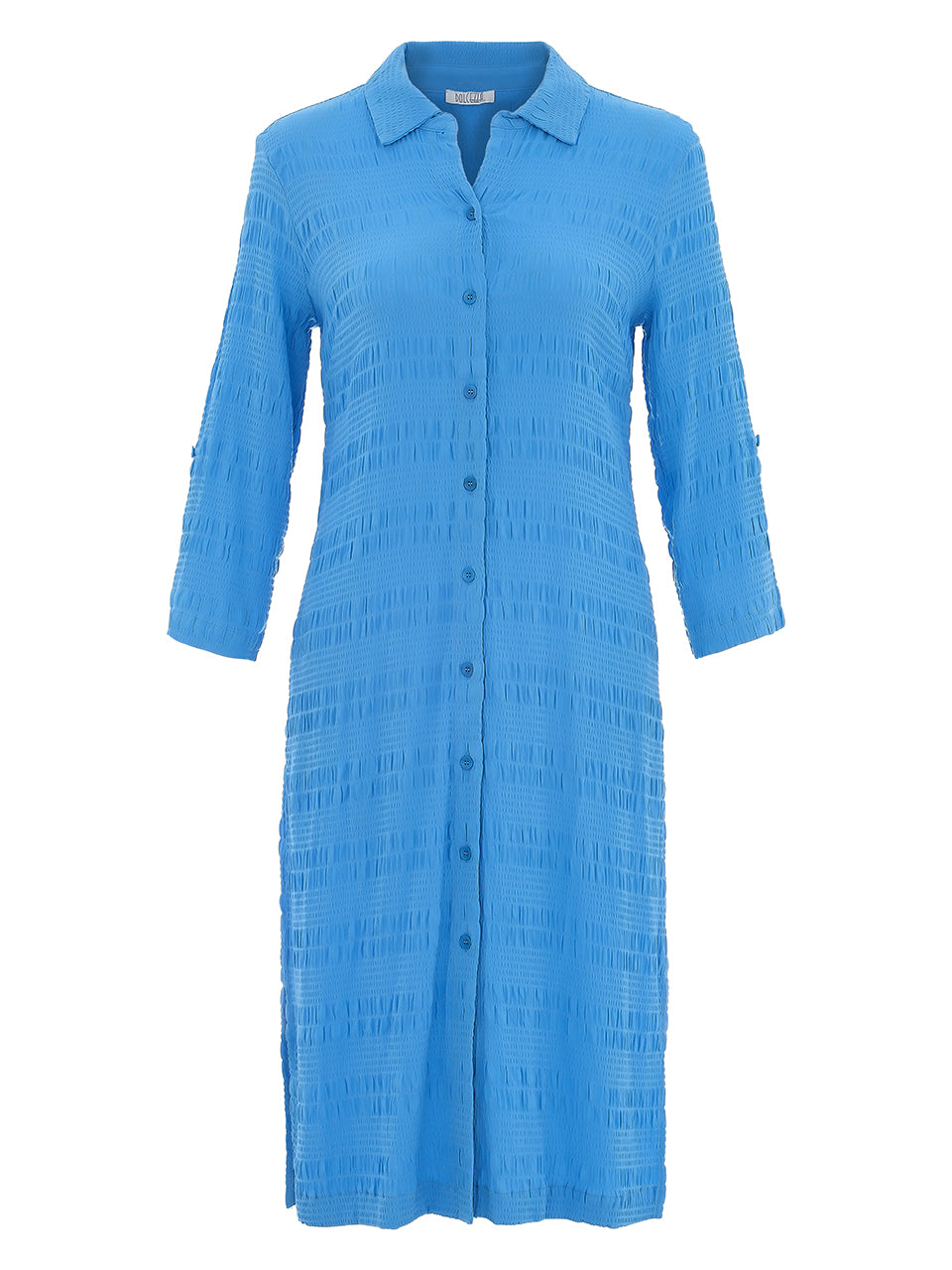 Long Blue Textured Shirt Dress – La Creme Boutique