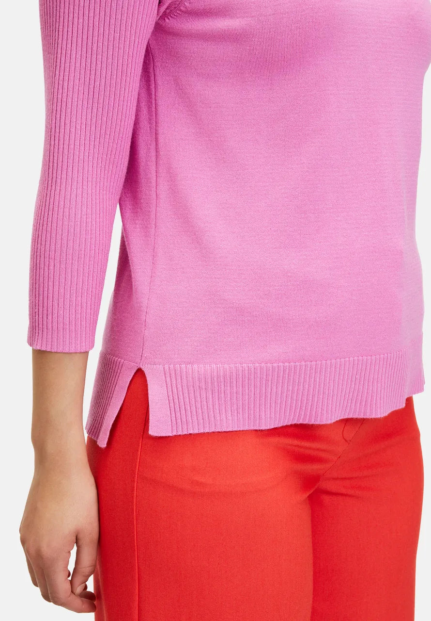 Pink Jumper With Ribbed Sleeves