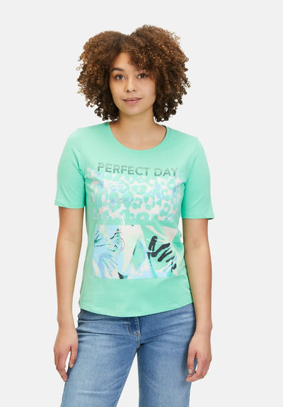 Green 'Perfect Day' T-shirt with Blue Detailing