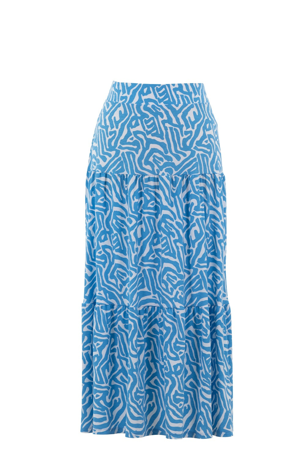 Blue & White Abstract Print Maxi Skirt