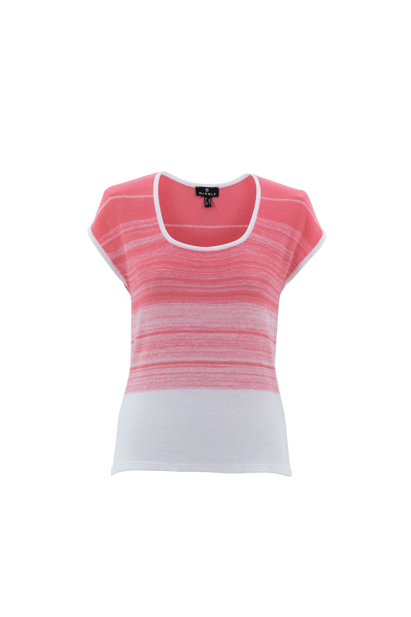 Coral Knitted T-Shirt With Low Round Neck