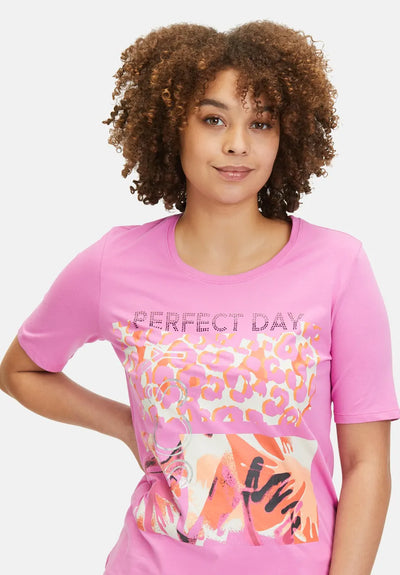 Pink 'Perfect Day' T-shirt with Orange Detail