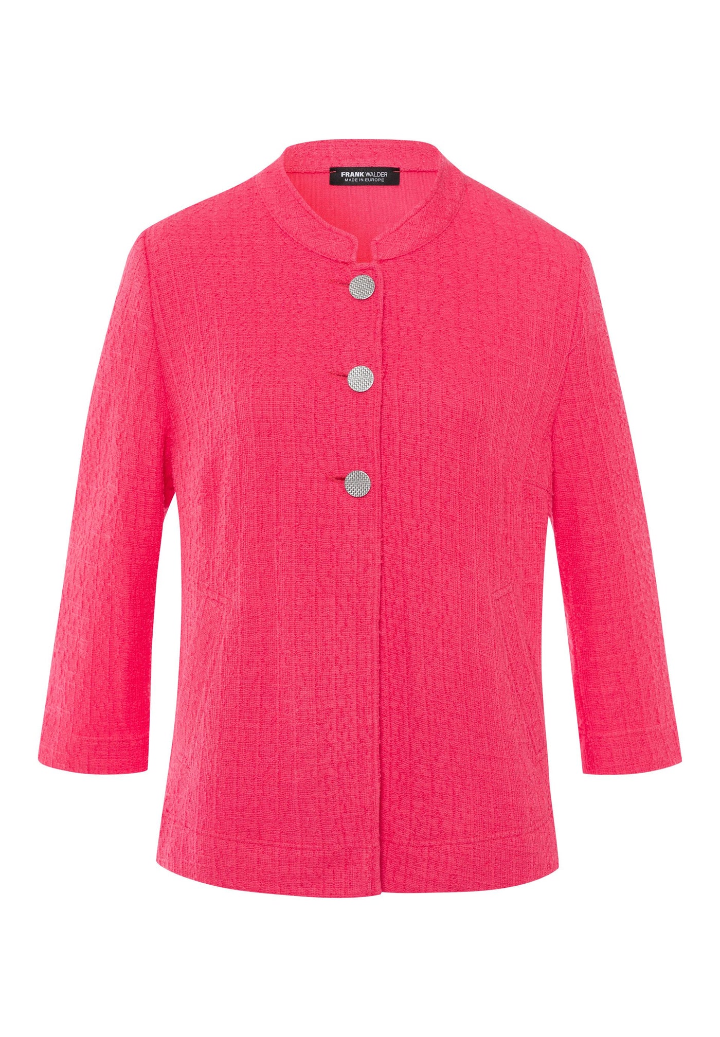 Soft Pink Tweed Style Round Neck Jacket with Buttons