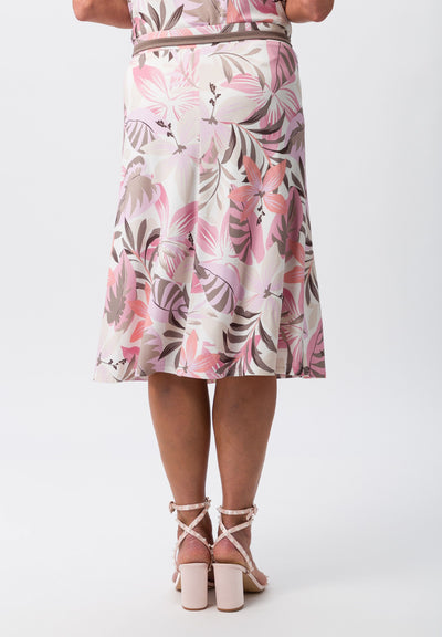 Cream Skirt with Pastel Floral Pattern & Silver Buckle