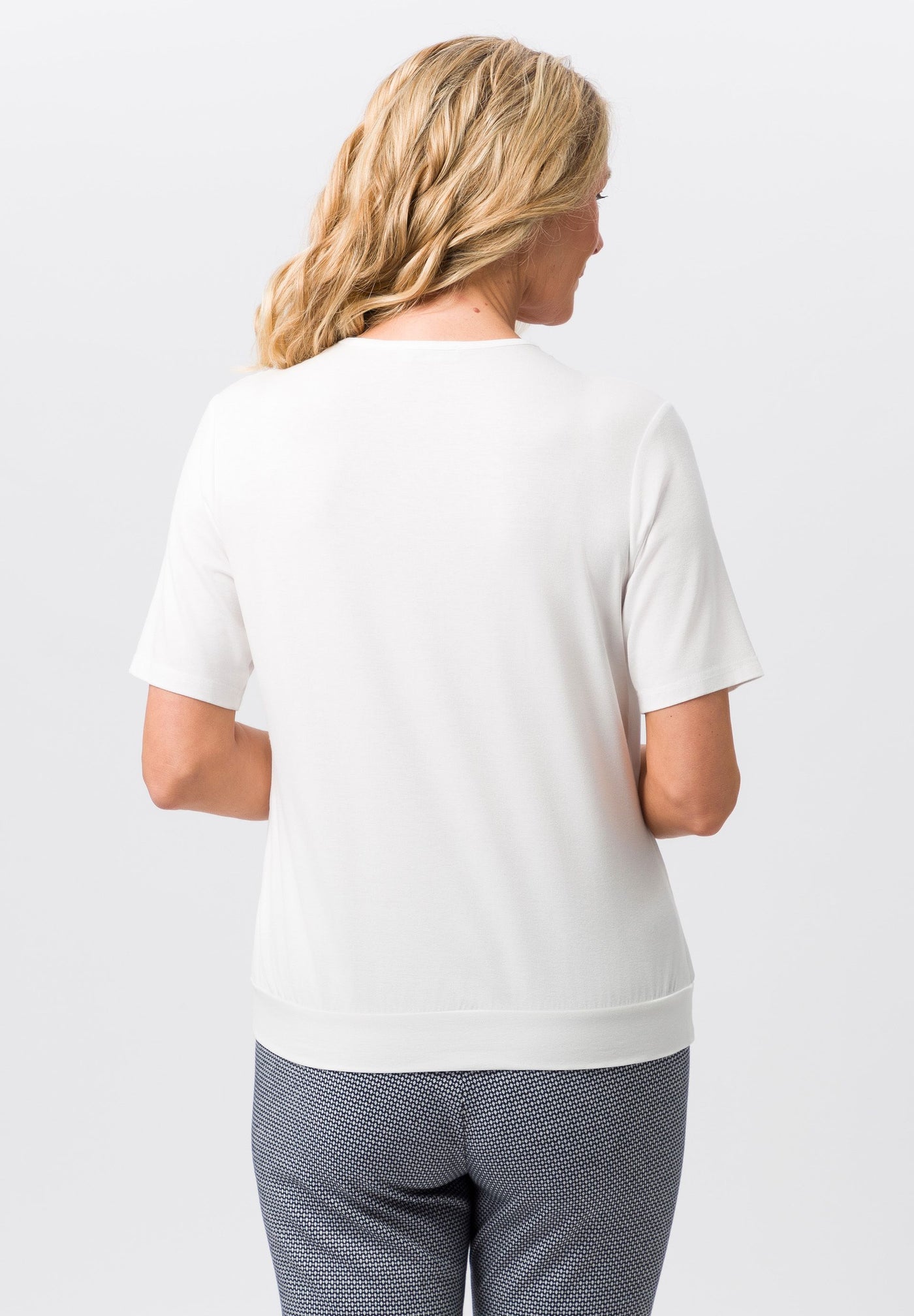 White Short Sleeved T-Shirt with Pleated Front