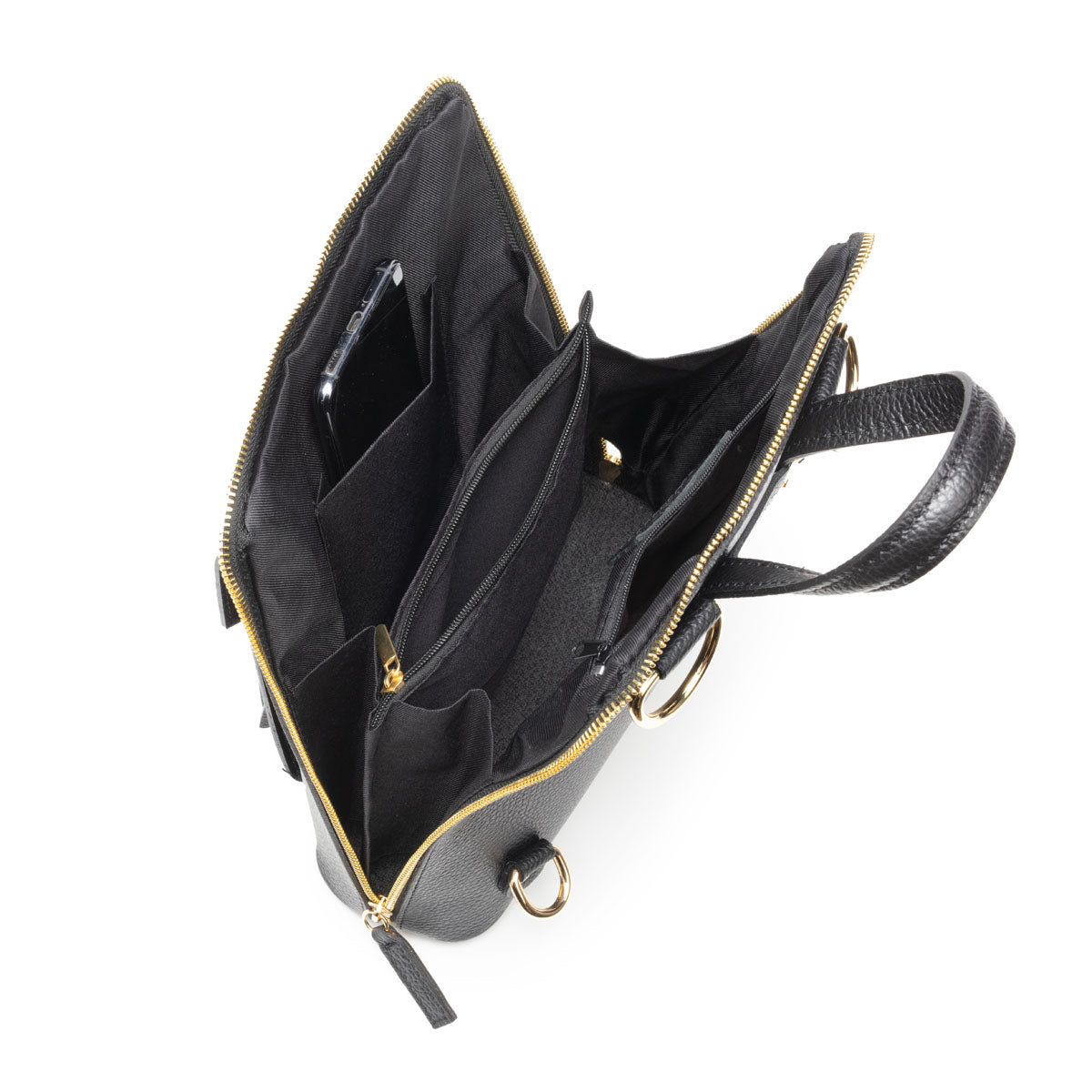 Black Genuine Leather Bag With Tassle & Gold Zip Detailing
