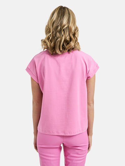 Pink T-Shirt with Floral Print & Diamonte Detail