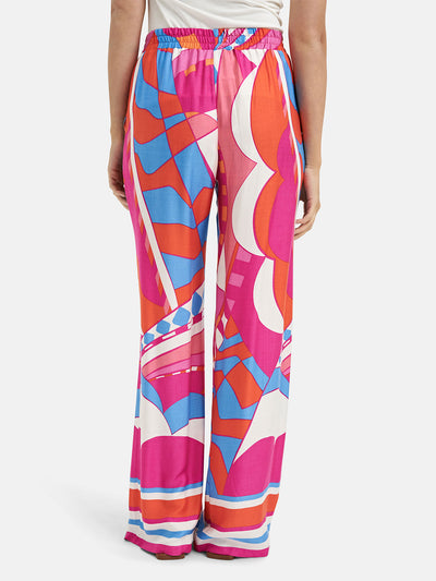 Bright Pink, Blue, and Orange Wide-leg Pants with Elasticated Waist