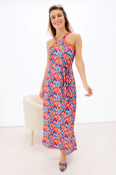 Multicoloured Midi Dress With Strap & Beading Detail