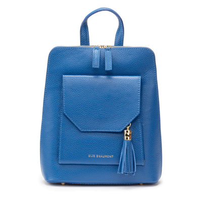 Cobalt Blue Genuine Leather Bag With Tassle & Gold Zip Detailing