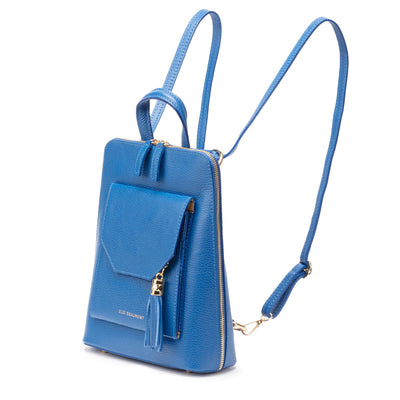 Cobalt Blue Genuine Leather Bag With Tassle & Gold Zip Detailing