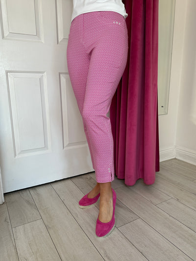Pink Printed Bella 3/4 Trousers with Hem Slit