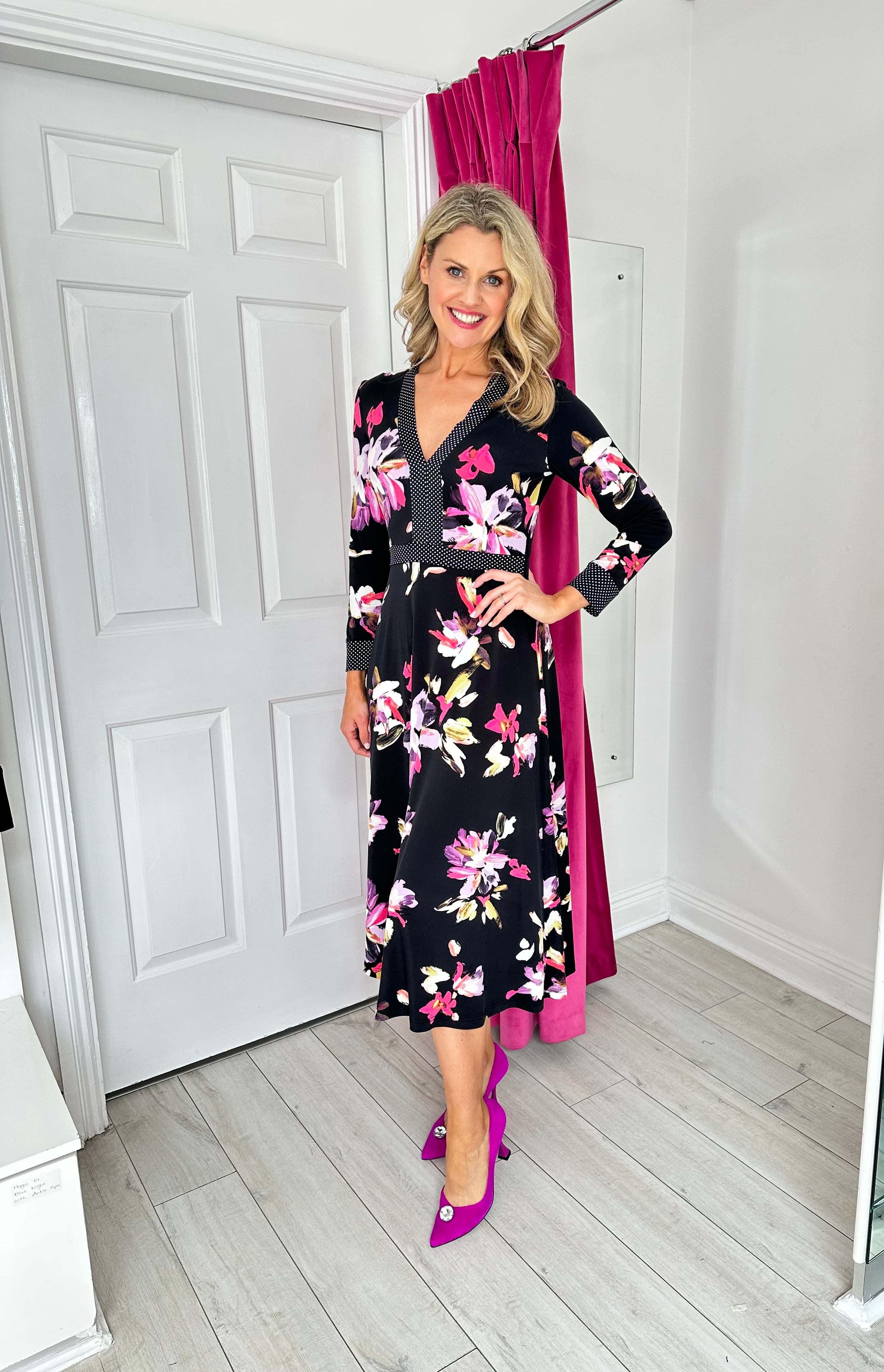 Floral and Polka Dot Long Sleeve Dress La Creme Boutique