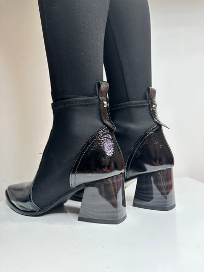 Black Ankle Boots With Chunky Marble Effect Heel