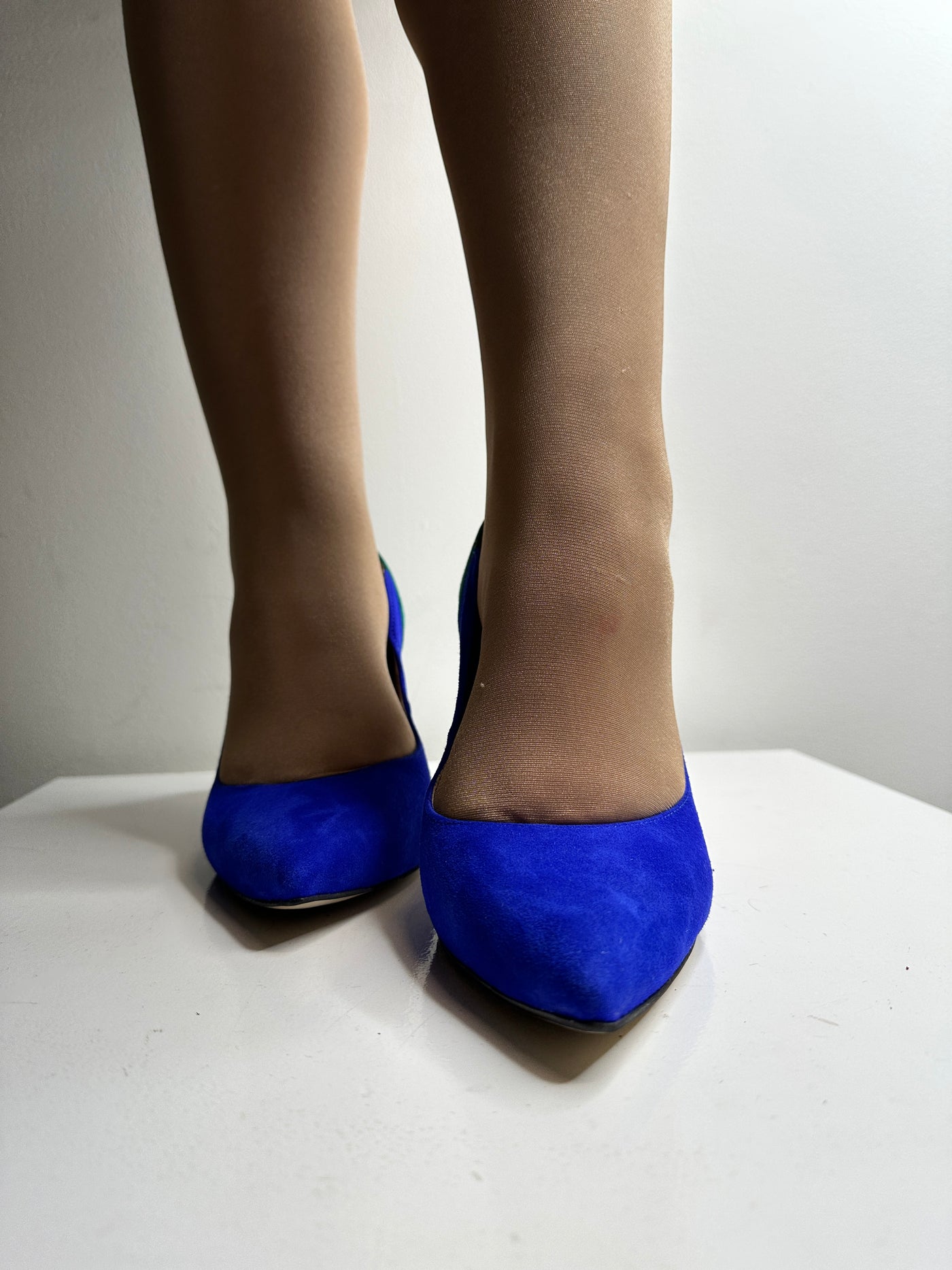 High Heel Cobalt Blue/Green Shoe With Pointed Toe