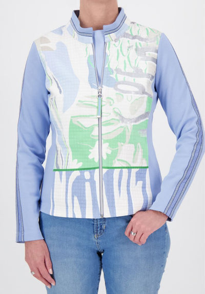 Blue, White & Green Zip Up Jacket with Silver Detail