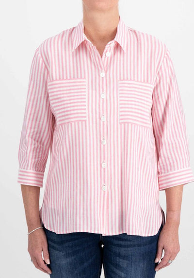 Light Pink & White Striped Shirt with Front Pockets