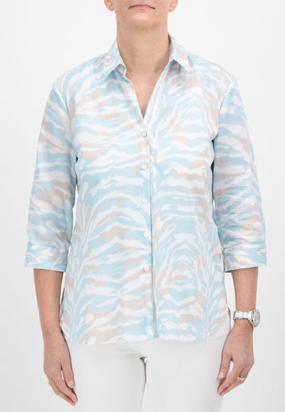 Blue/White/Beige Button Shirt With Diamond Trim