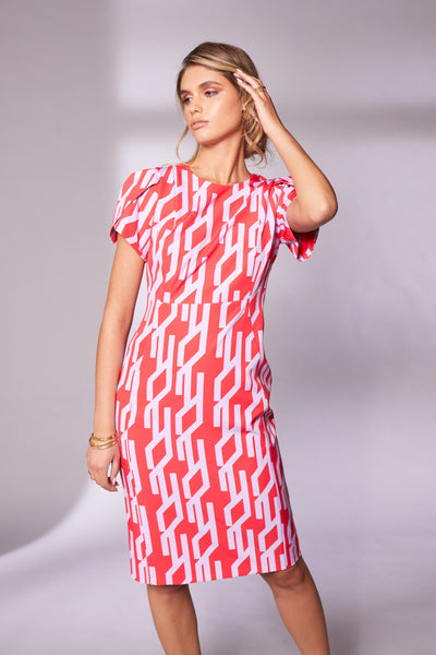 Print Dress With Cross Over Short Sleeve