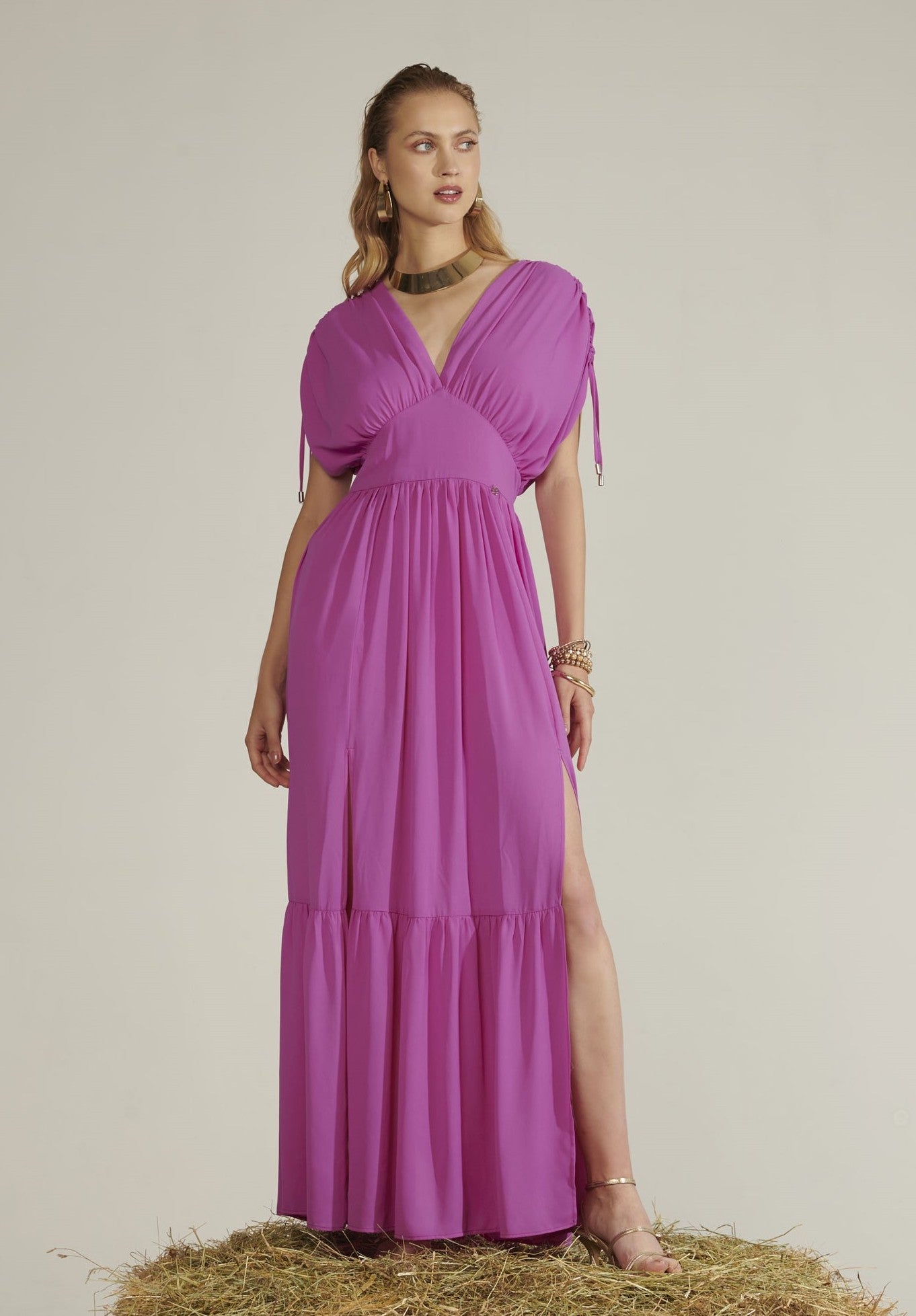 Orchid Purple Maxi Dress With Tiered Skirt