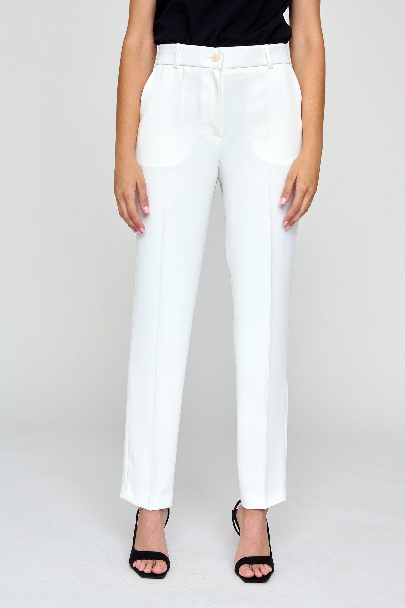 Off White Straight Leg Trousers With Pocket Detailing