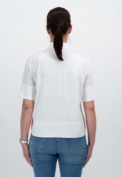 White Short Sleeve Blouse WIth Collar & Concealed Buttons