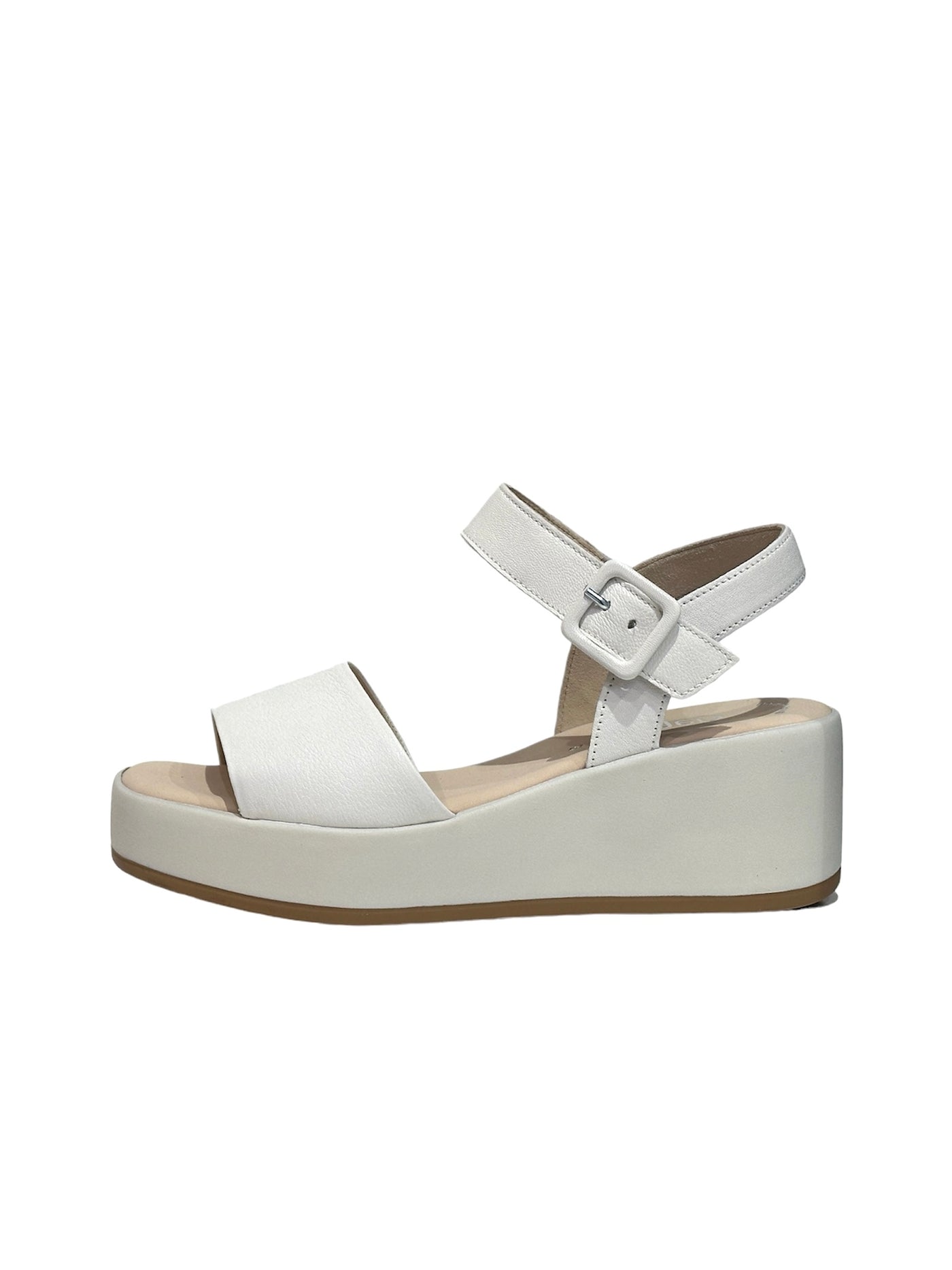 White Sandal with Wedge Heel & Buckle