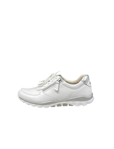 White & Grey Lace Up Runner With Zip Detailing