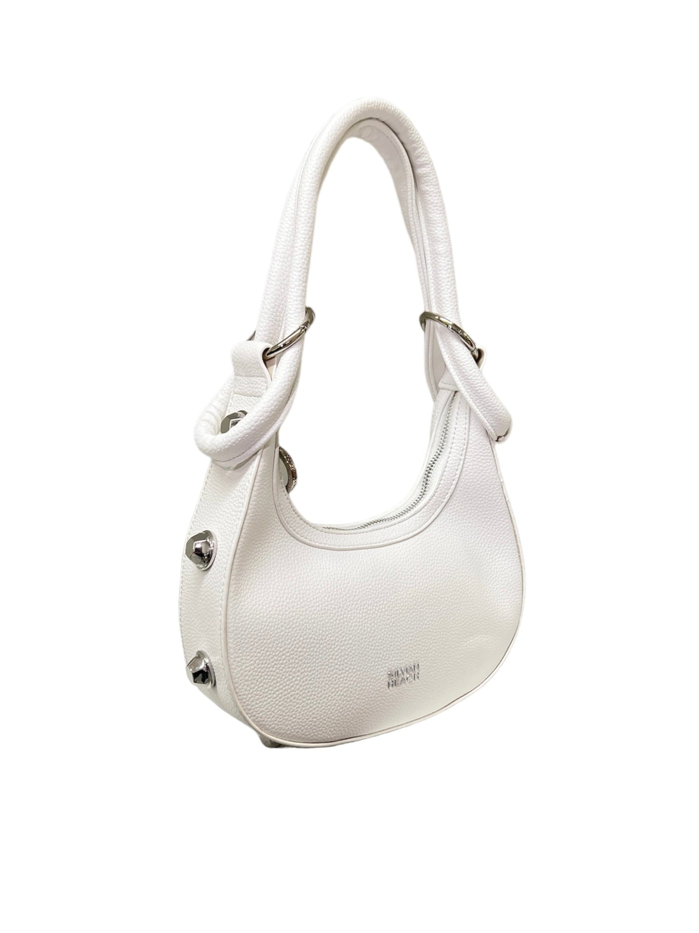 White Handbag With Silver Studs & Shoulder Strap Detailing