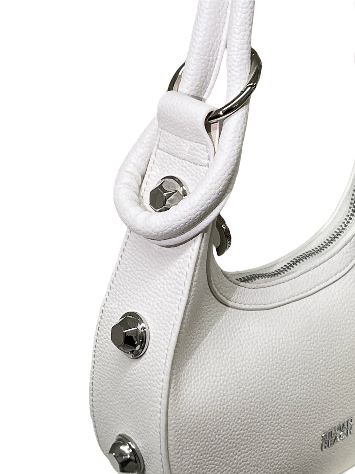 White Handbag With Silver Studs & Shoulder Strap Detailing