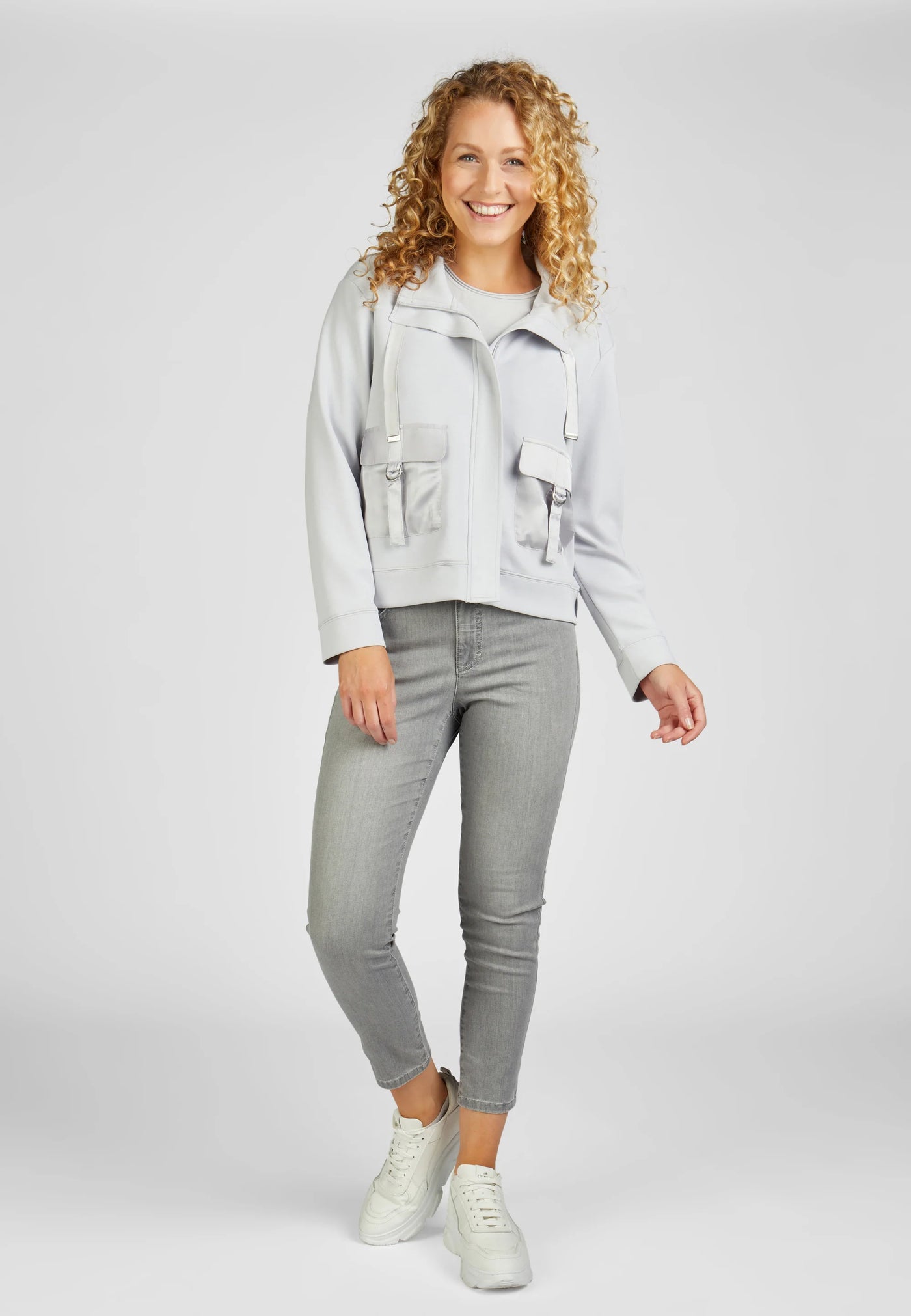 Light Grey Zip Jacket With Patch Pocket Detail