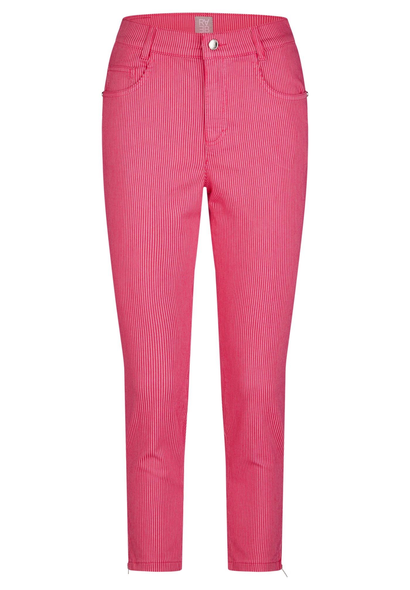 Pink Pinstriped Straight Leg Trousers with Ankle Zip