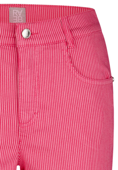 Pink Pinstriped Straight Leg Trousers with Ankle Zip