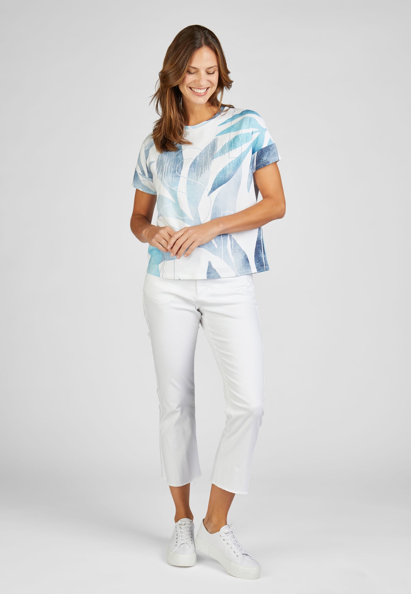 Blue & White 'Salty Breeze' Top with Short Sleeve & Diamante Detailing