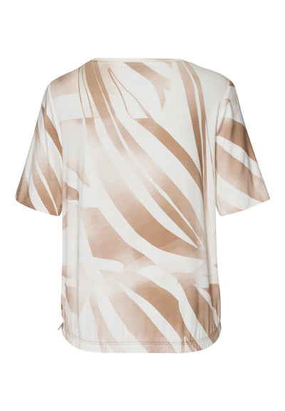 Brown and Cream Floral Design T-Shirt With Side Tie