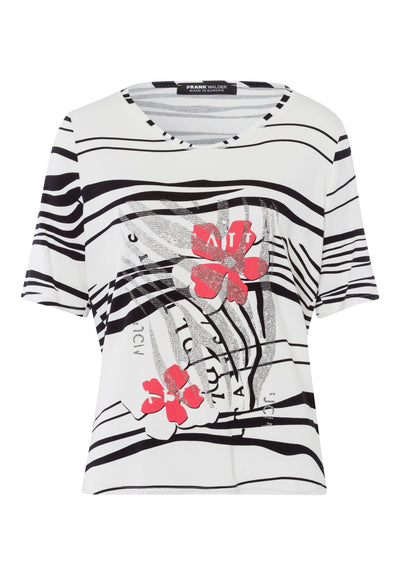 Zebra Print T-Shirt with Coral Flower Motif