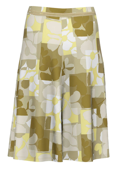 Brown/Yellow/Beige Abstract Floral Print Skirt