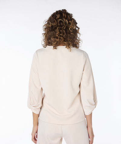 Light Beige Round Neck Jumper with Twisted Sleeve Detail