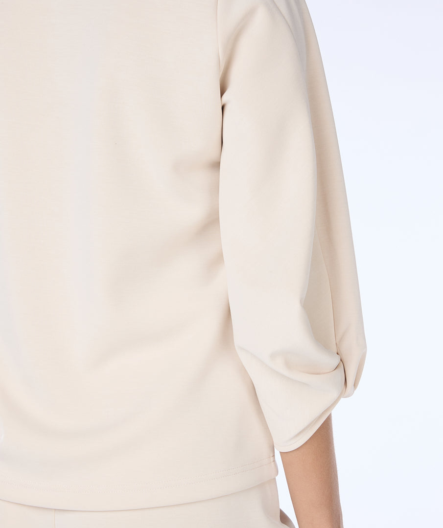 Light Beige Round Neck Jumper with Twisted Sleeve Detail